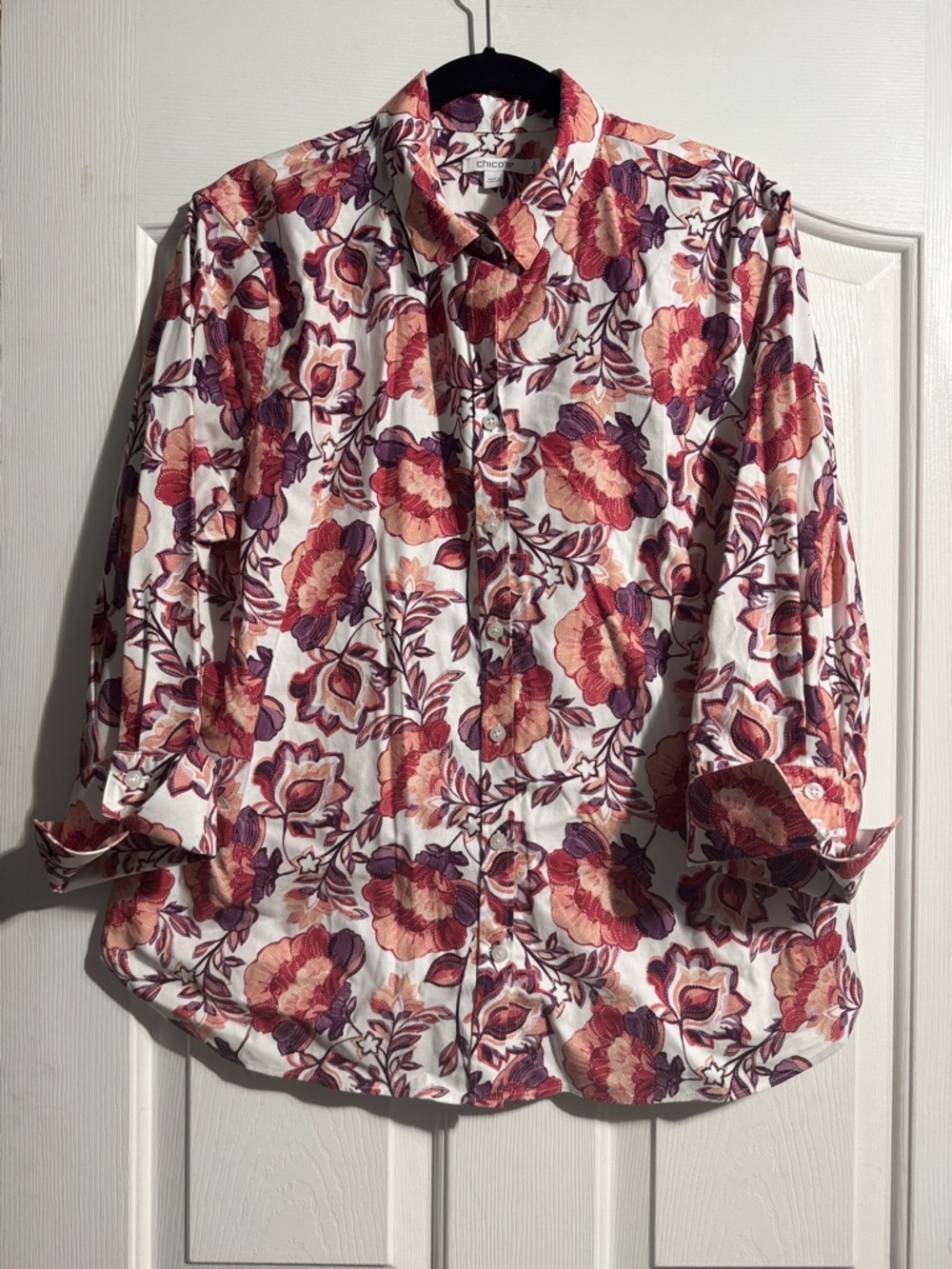 Chico’s Floral Button-Up Shirt – Size 3 (US 16) Casual. Chic Classic Everyday
